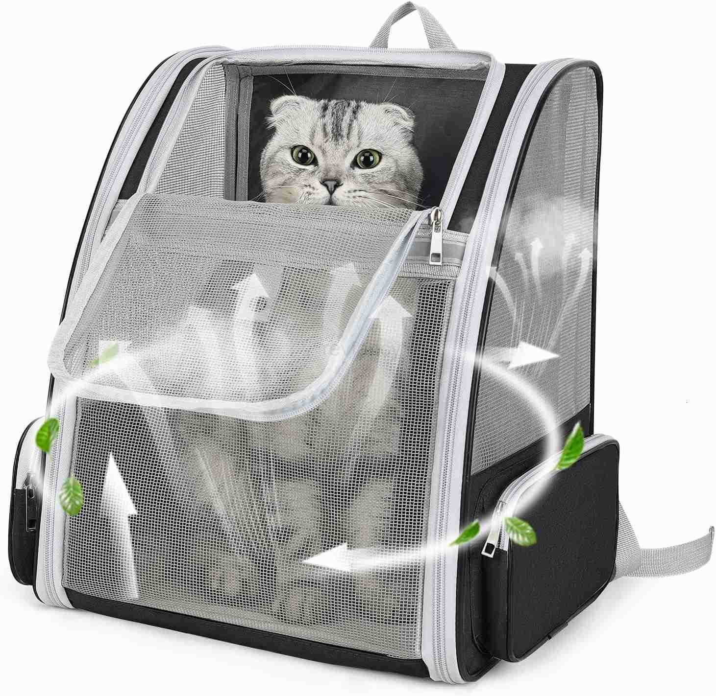 Cat Backpack Carrier Large Pet Backpack for Small Dog Medium Cat Puppy Kitten Bunny up to 15lbs Ventilated Mesh Dog Collapsible Travel Backpack for Hi
