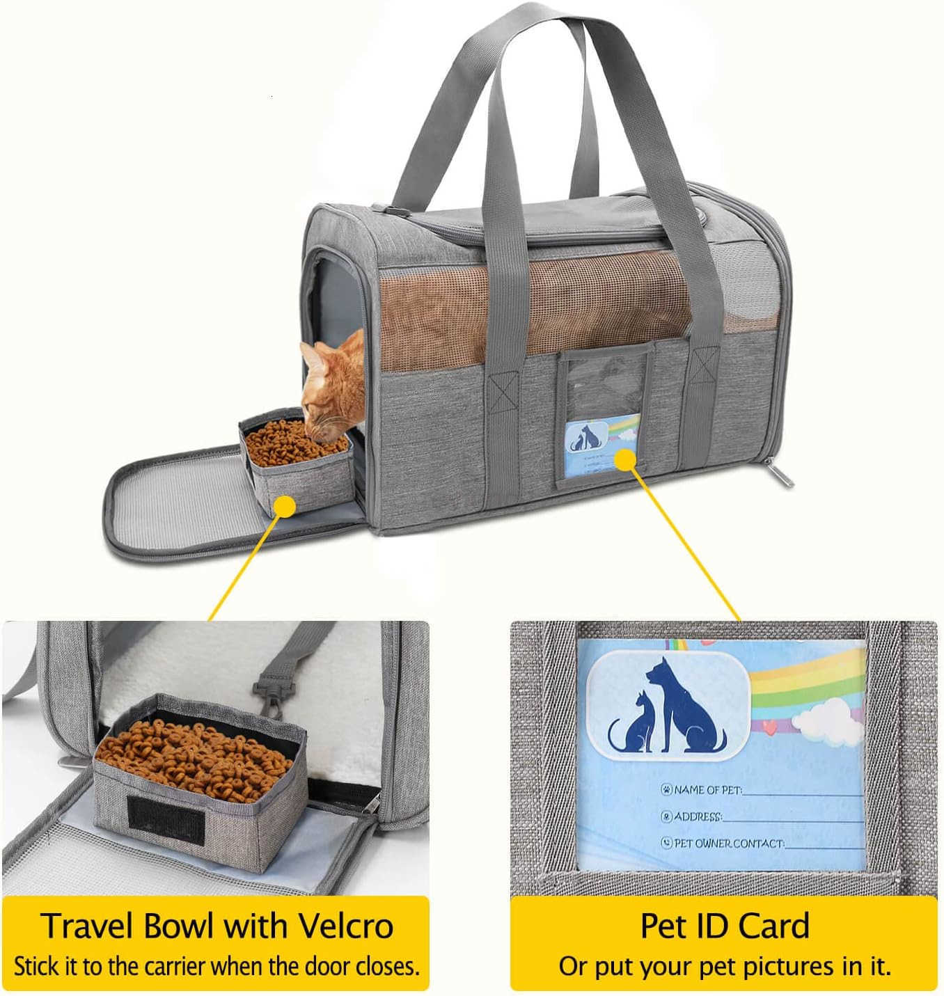 Cat Carrier for Large Cats 20 lbs Medium Cat Under 25 lbs Dog Carriers for Small Dogs Soft Travel Pet Carrier for 2 Cats Small Dogs GreyW250912