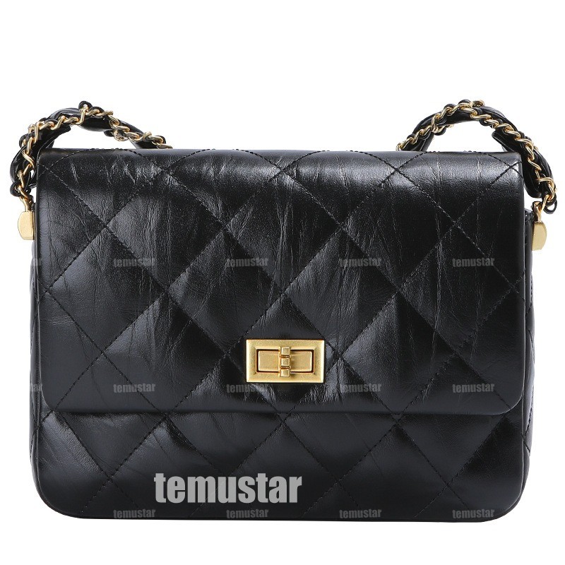 2025 New Black Leather Diamond Lattice Flap Bag Women Crossbody Purse European American Style