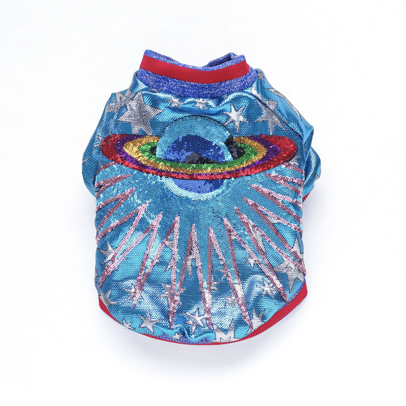 Designer Dog Clothes Superstar Retro Blue Dog Bomber Jacket, Snap Closure, Thick & Warm, 5 Sizes (S-XL) for Dogs 3-20kg, Ideal for French Bulldogs & A