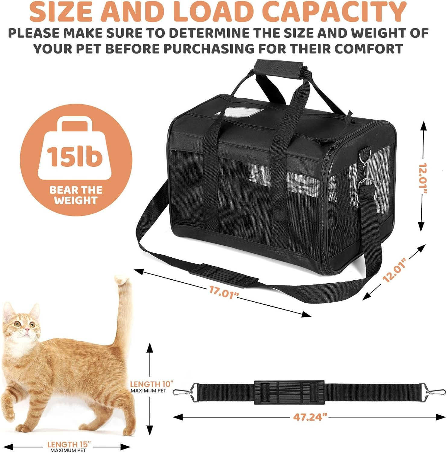 Pet Carrier for Medium to Large Cats 20 lbs and Small Dogs Top Loading Portable Collapsible Cat Travel Bag Dual Kitten Sturdy Crate for Long JourneysW