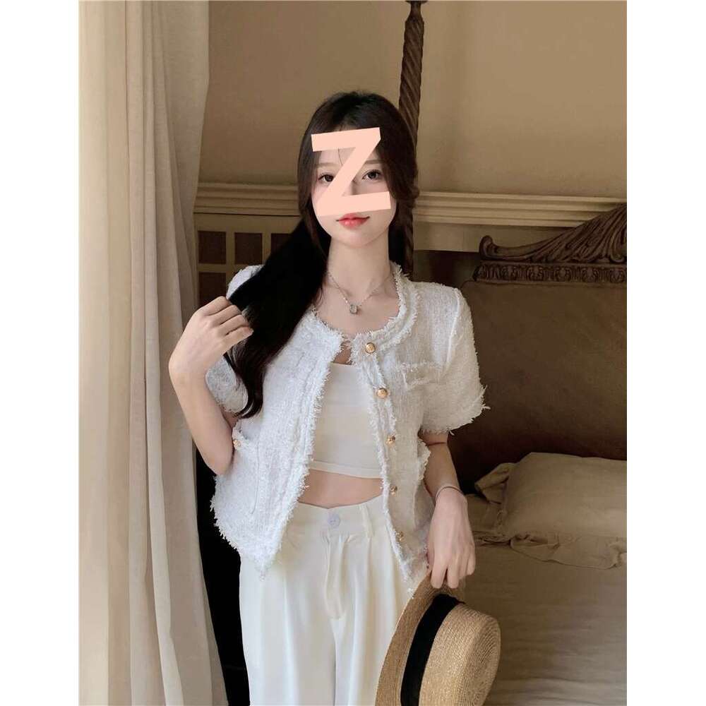 DHEssentials Elegant Chanel Style Jacket 2025 Summer New Tweed Fringe Versatile Loose Short Sleeve Top for Women