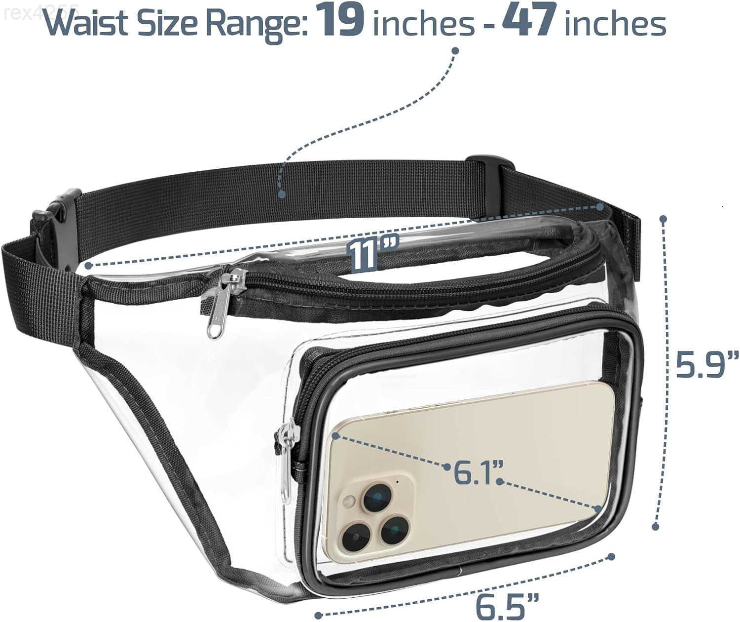 Clear Fanny Pack Stadium Approved Clear Bag for Stadium Events Transparent Belt Bag for Women Men Adjustable Waist Bag for Sports Concerts BlackW25091