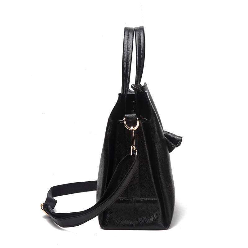 Cowhide women's handbag casual versatile black daily commuting single shoulder crossbody tote bag