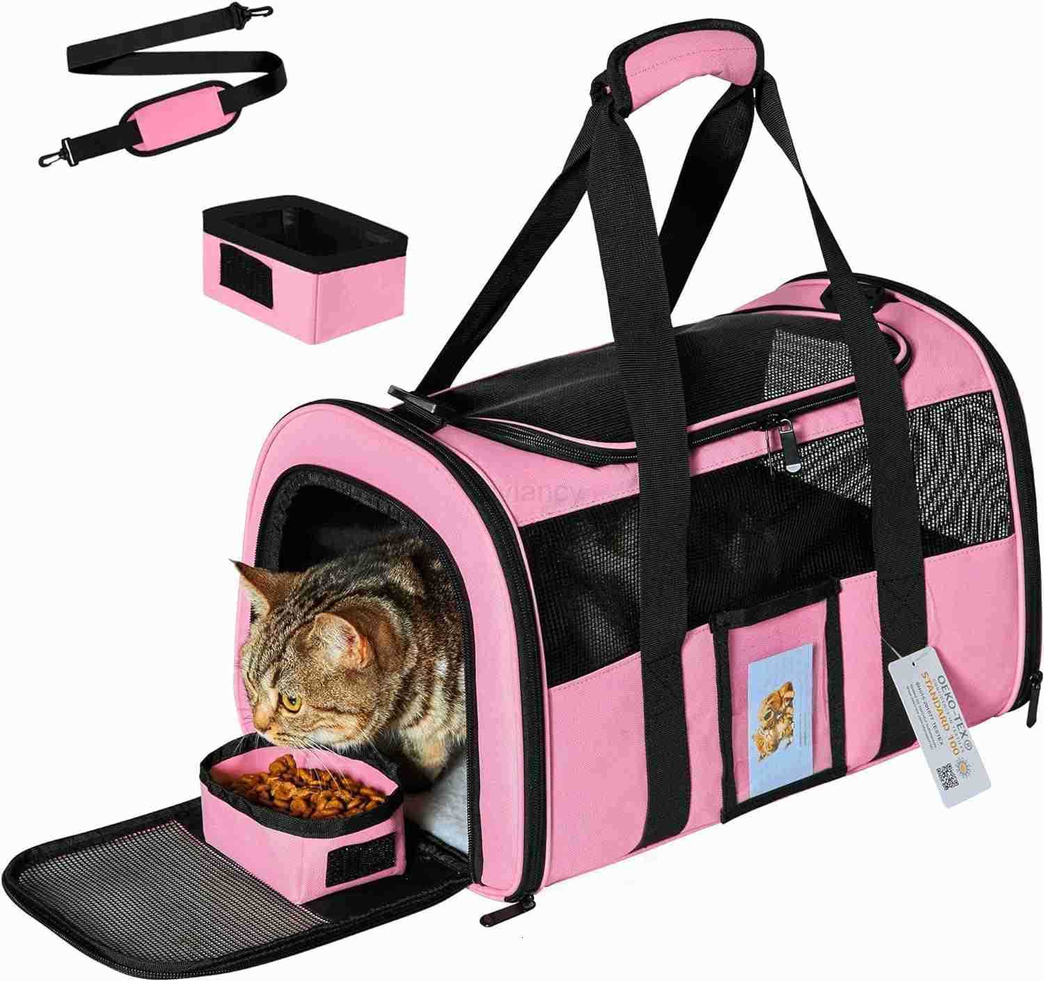 Soft Side CAT Carrier Collapsible Travel Puppy Carrier Bag TSA Airline Approved Kitten Carrier Bag for 15 lbs Small Pets GrayW250912