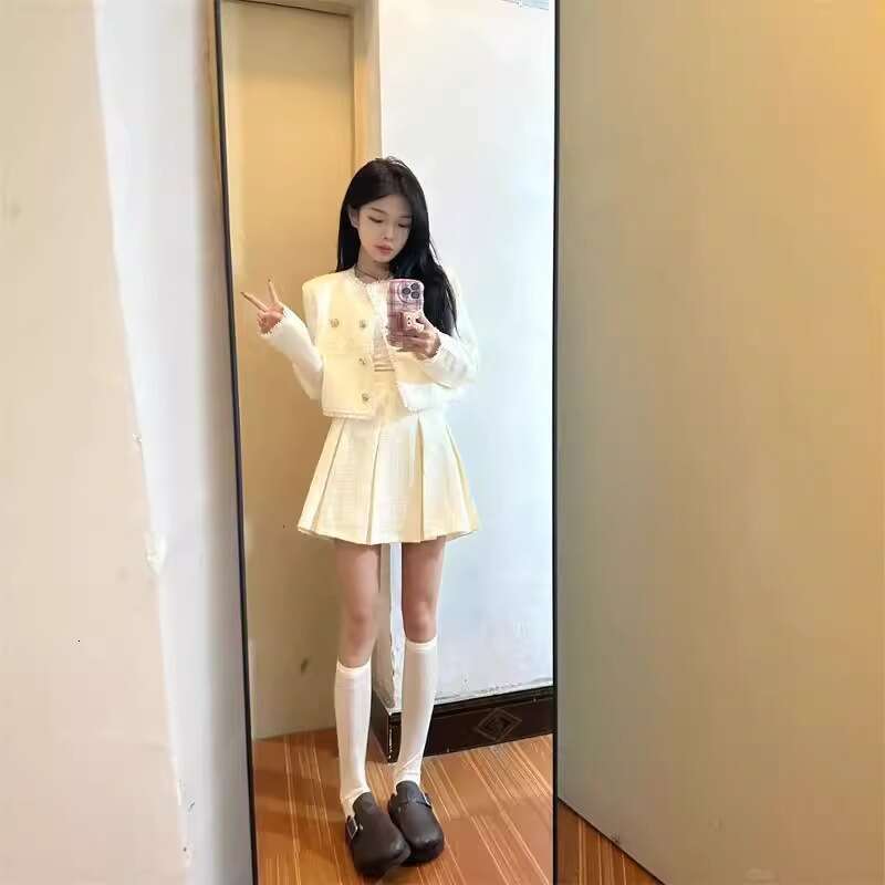 DHEssentials French Style Little Chanel Coat and Skirt Autumn Winter Rich Lady Elegant Socialite Petite Top Two-Piece Set for Women