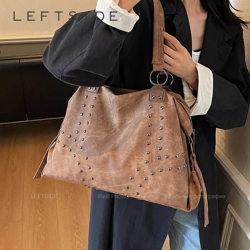 Large Capacity Rivet PU Leather Women s Pillow Bag Trendy Spicy Girl Women s Handbag Short Distance Travel Bag Women s Shoulder Bag Designer Bag