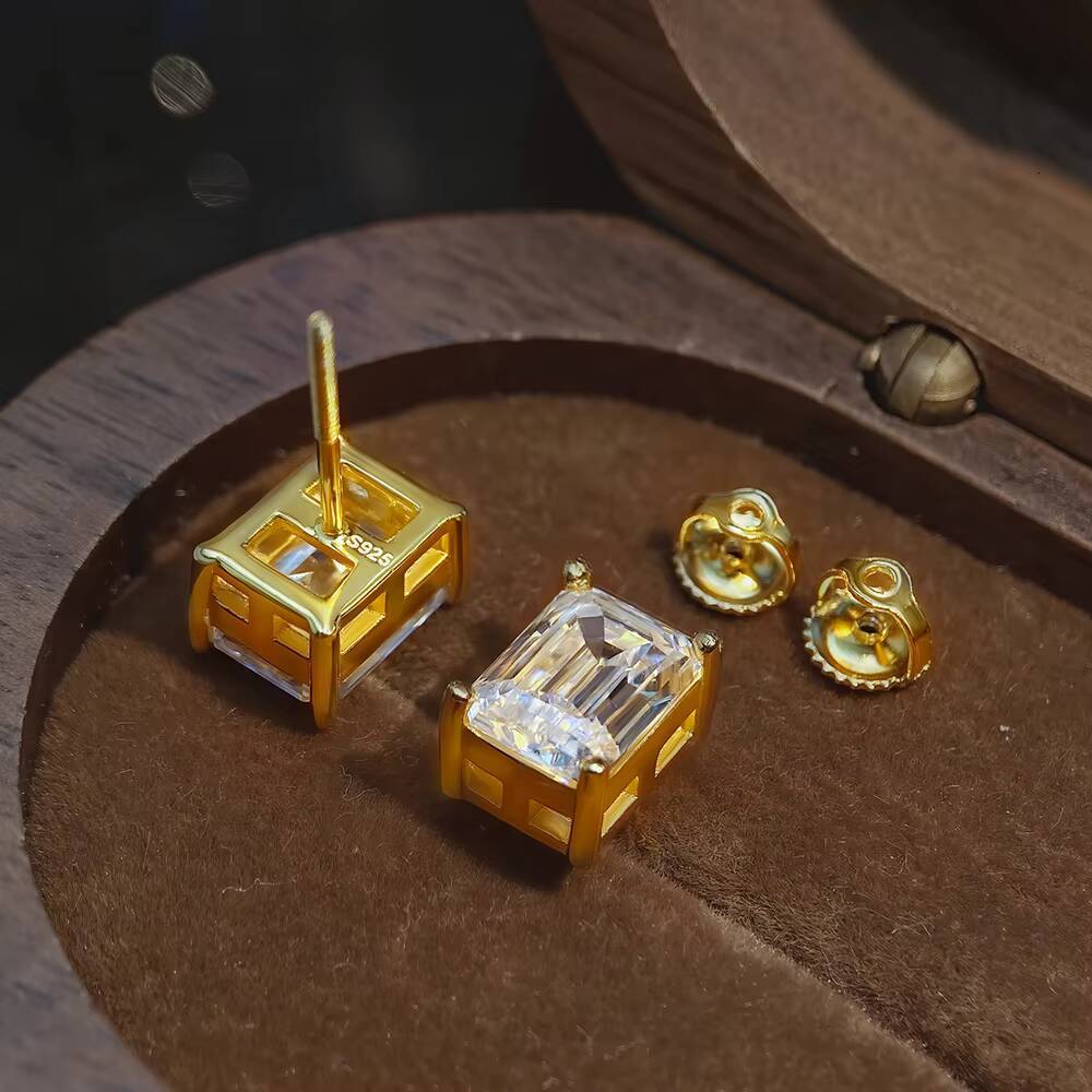 VVS GRA Certificate Rectangular Baguette Cut Moissanite Stud Earrings for Men Women Daily Wear