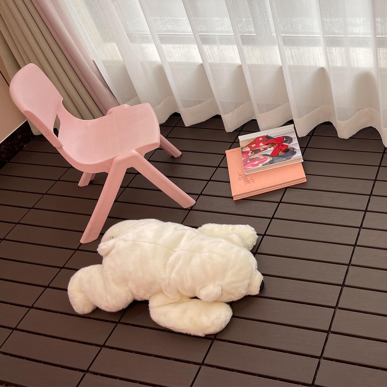 54-Pack Interlocking Outdoor Floor Tiles, Plastic Deck Tiles for Patio Garden Balcony, DIY Snap-Together Waterproof Surface