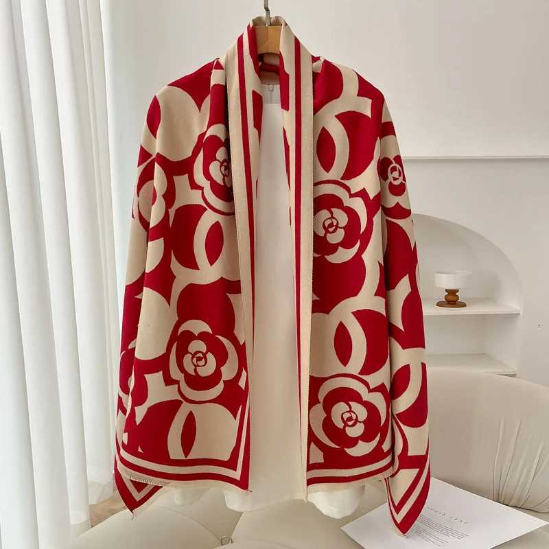 Flower Print Designer Winter Fashion Wen Scarf Cashmere Thicken Warm Shawl Pashmina Scarves Poncho Wrap Ladies Fashion Luxury X250912