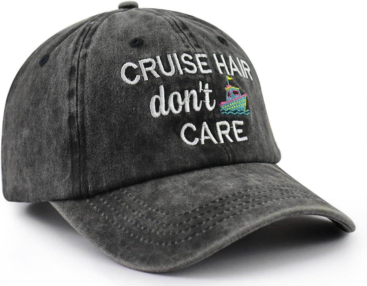 Cruise Hair Don't Care Hat for Men Women, Funny Adjustable Cotton Embroidered Captain Sailing Baseball Cap
