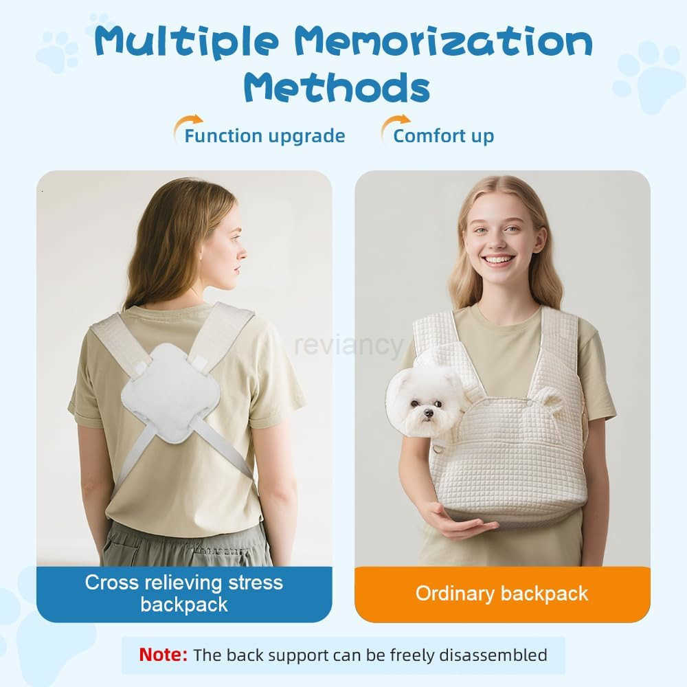 Sling Carrier for Carry Small Dogs and CatsSoft Waffle Pattern Portable Pet Front BackpackReducing Back Pain for outingsTravel for Small Pet Up to 13l