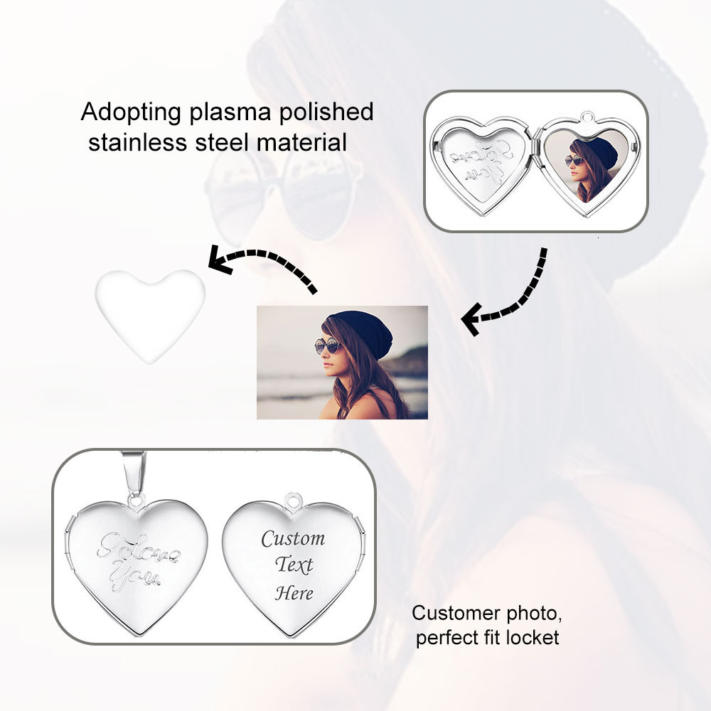 Stainless Steel Love Necklace Openable Photo Box Gift Heart Flip Cover Pendant