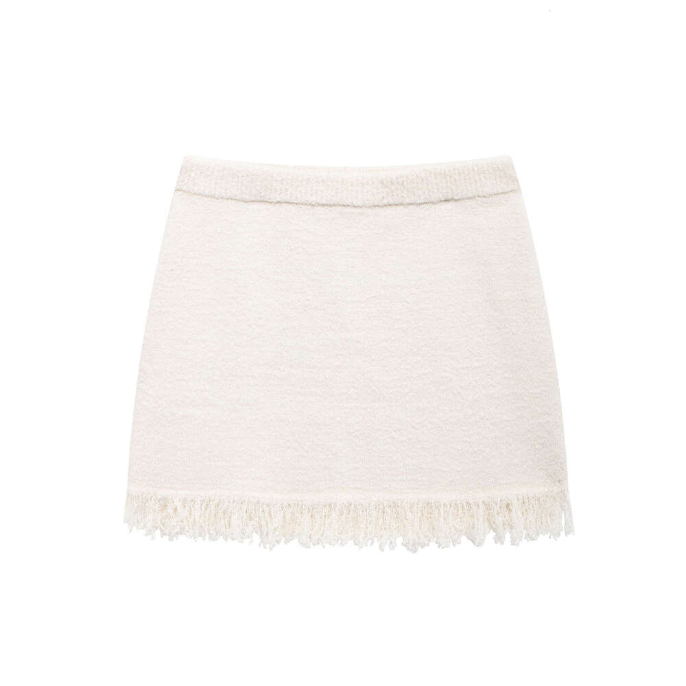DHEssentials French Style Small Fragrance Fringe Trim Layered Bowknot Jacket + Knitted Mini Skirt Two-Piece Set