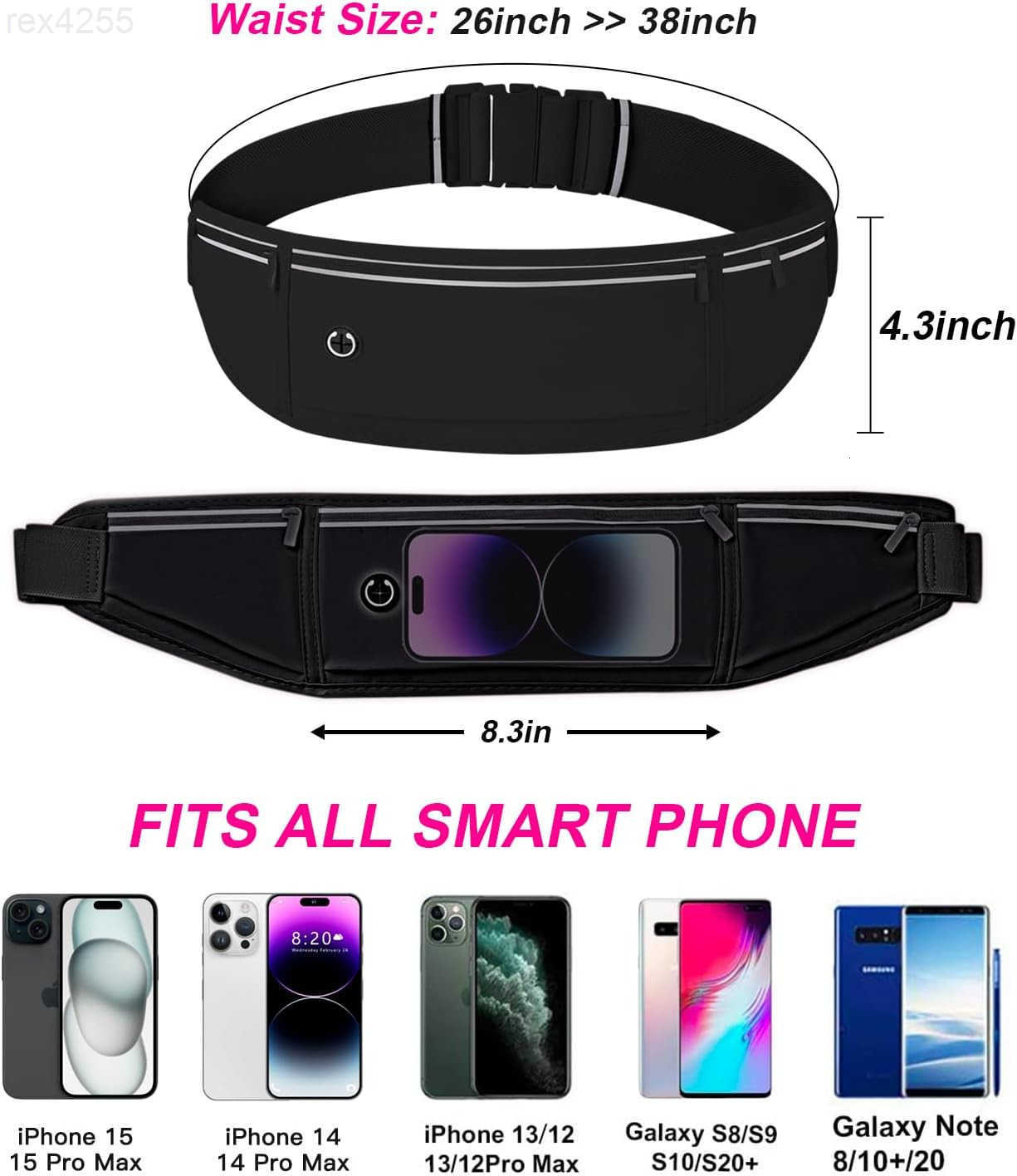 Slim Running Belt for Women MenRunners Fanny Pack Phone HolderMoney BeltRunning Gear Accessorieswith 3 PocketsBlackW250912