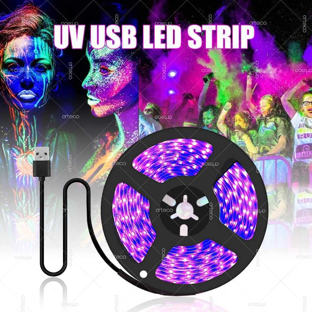 UV LED Light Strip Flexible LED Strip Light Ultraviolet 395405nm Black Light 2835 SMD UV Lamp DC 5V LED Ribbon For Glow Party C250912