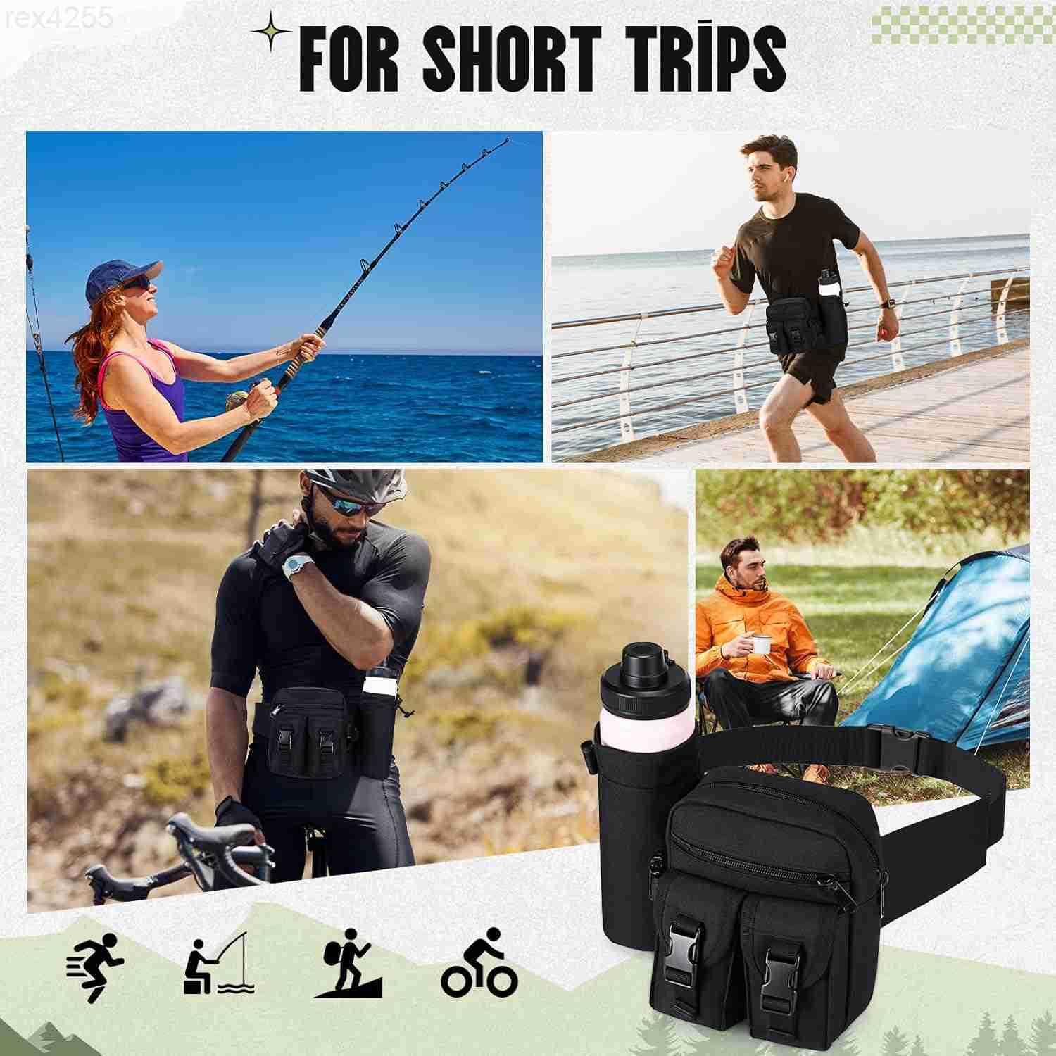 Fanny Pack with Water Bottle Holder Waist Bag for Men Women Waist Bag Hip Bum Bag for Running Walking Hiking Cycling Outdoor BlackW250912