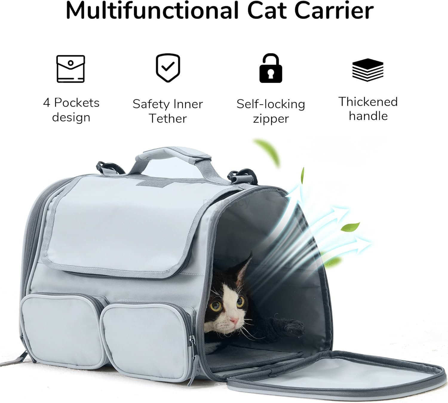 Cat Carrier SoftSided Pet Carriers for Small Dogs and Medium Cats Under 12lb Travel Cat Bag with DoubleSided Cushion and 4 Storage Bags Portable and W