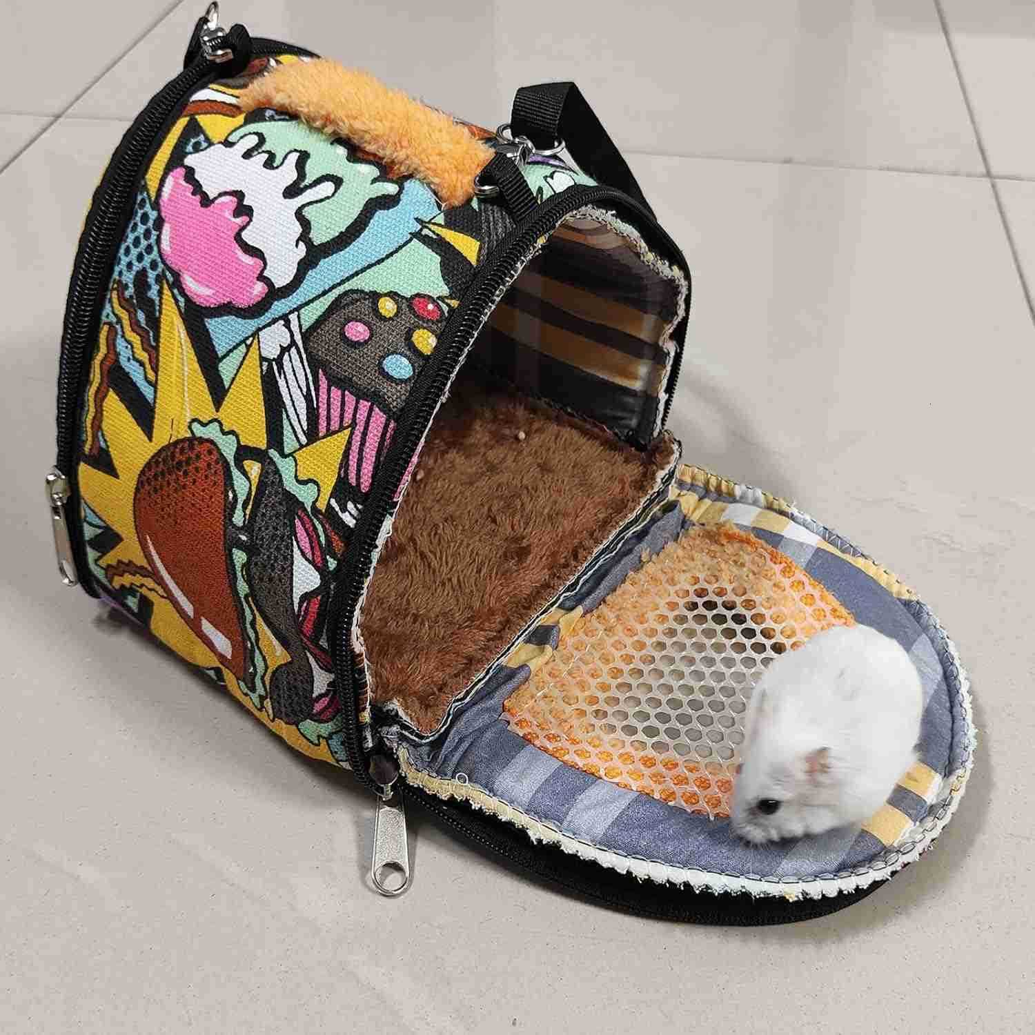 Hamster Carrier Bag Gerbil Outgoing Travel Pouch Sugar Glider Breathable Carrying Strap with Zipper Suitable for Rat Hamster MiceW250912
