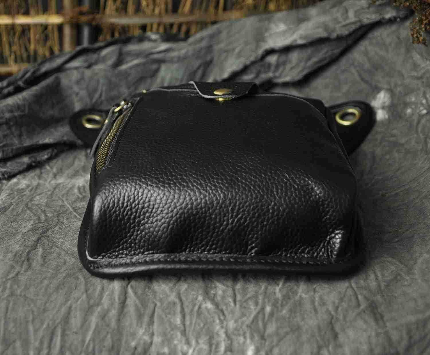 Mens Genuine Leather Outdoor Sporting Hicking Waist Hip Pack Messenger Shoulder Drop Leg Thigh Bag Pouches For Women 2115 01 BlackW250912