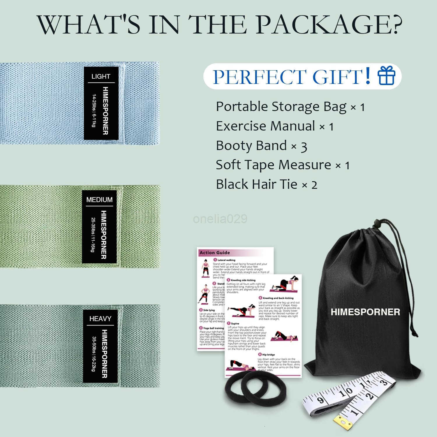 Fabric Resistance Bands for Working Out 3 Level NonSlip Exercise Booty Bands for Women Men Leg and Glutes with Hair Ties and Tape Measure for Home Gym