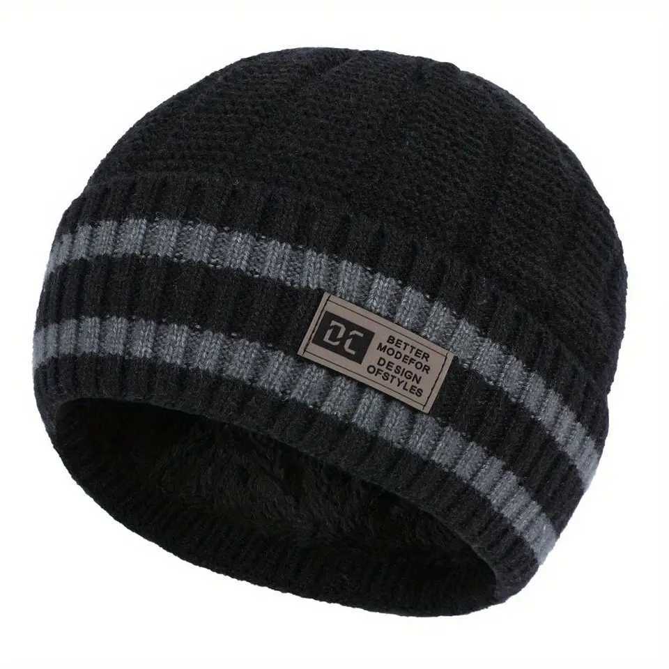 Autumn and winter hat with fece twocolor striped flanged knitted hat Outdoor casual warm hat simp knitted hat G250910