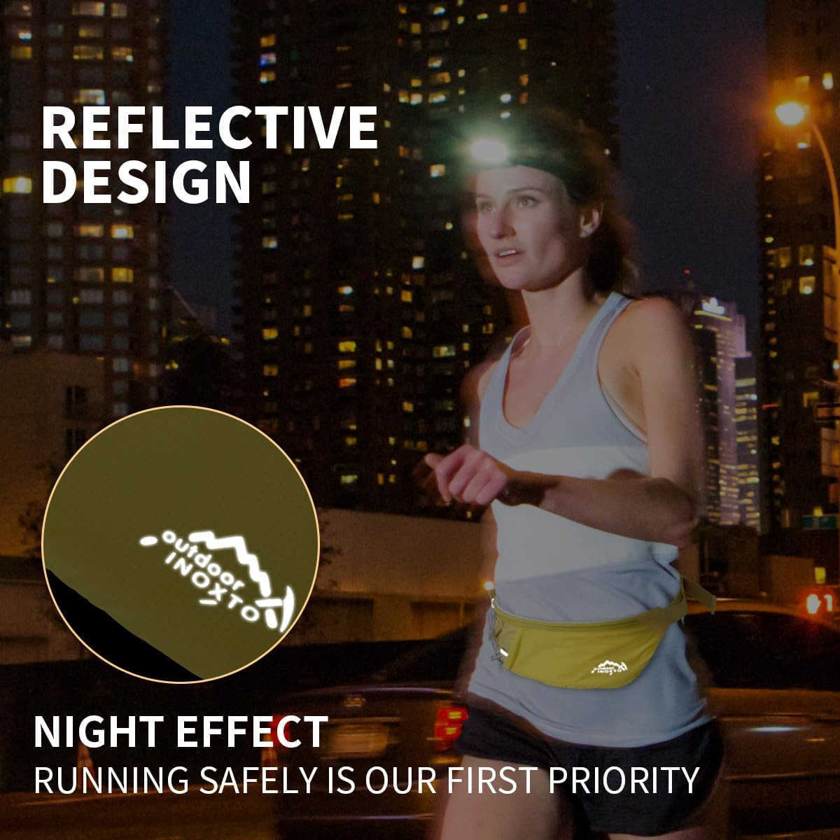 Slim Running Belt Fanny Pack for Women and Men Sports Waist Bag Pack with 300ml Water Bottle for Running Walking Cycling Hiking Reflective Running Pou