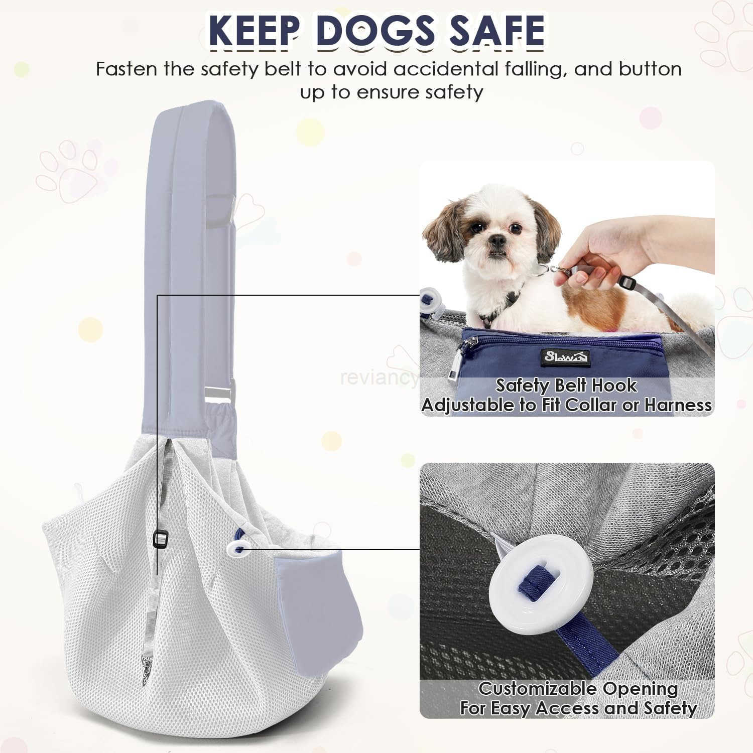 Dog Carrier Sling Puppy Carrier with Window and Storage Pocket Fits up to 12lbs Dog Sling with Thick Adjustable Shoulder Strap and Safety Leash Pet Ca