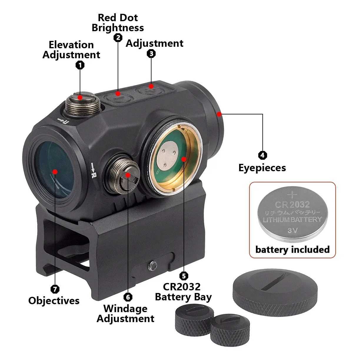 R5 1x20mm 2 MOA Red Dot Sight Reflex Riflescope Hunting Scope With Mount Riser 20mm Rail CoWitness Holographic AR15 C250912