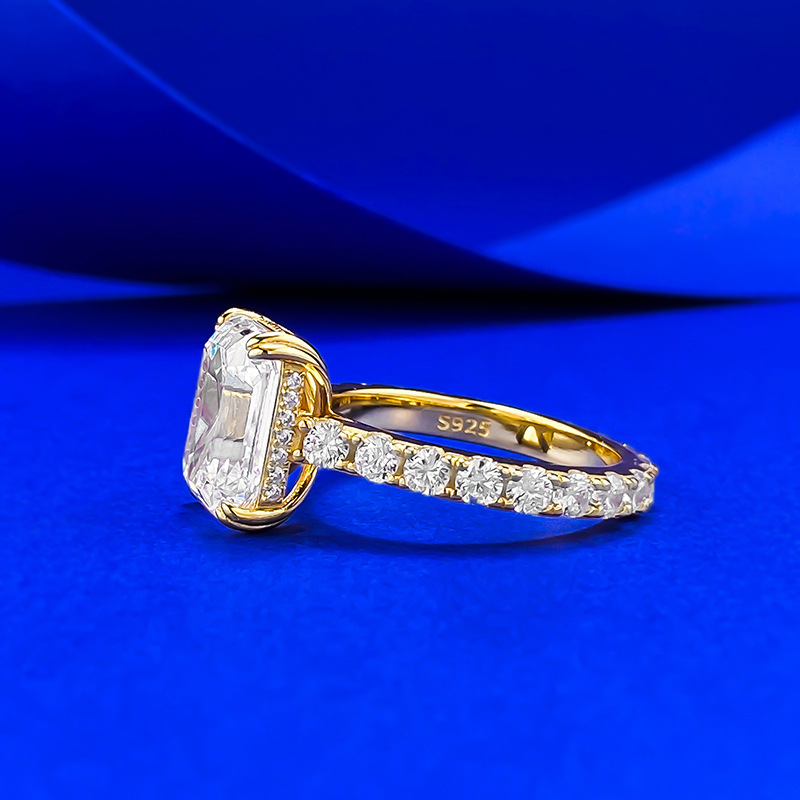 Choucong Ins Top Sell Wedding Rings Luxury Jewelry Genuine 100% 925 Sterling Silver Emerald Cut Lab Moissanite Diamond Gemstones 18K Gold Party Women 