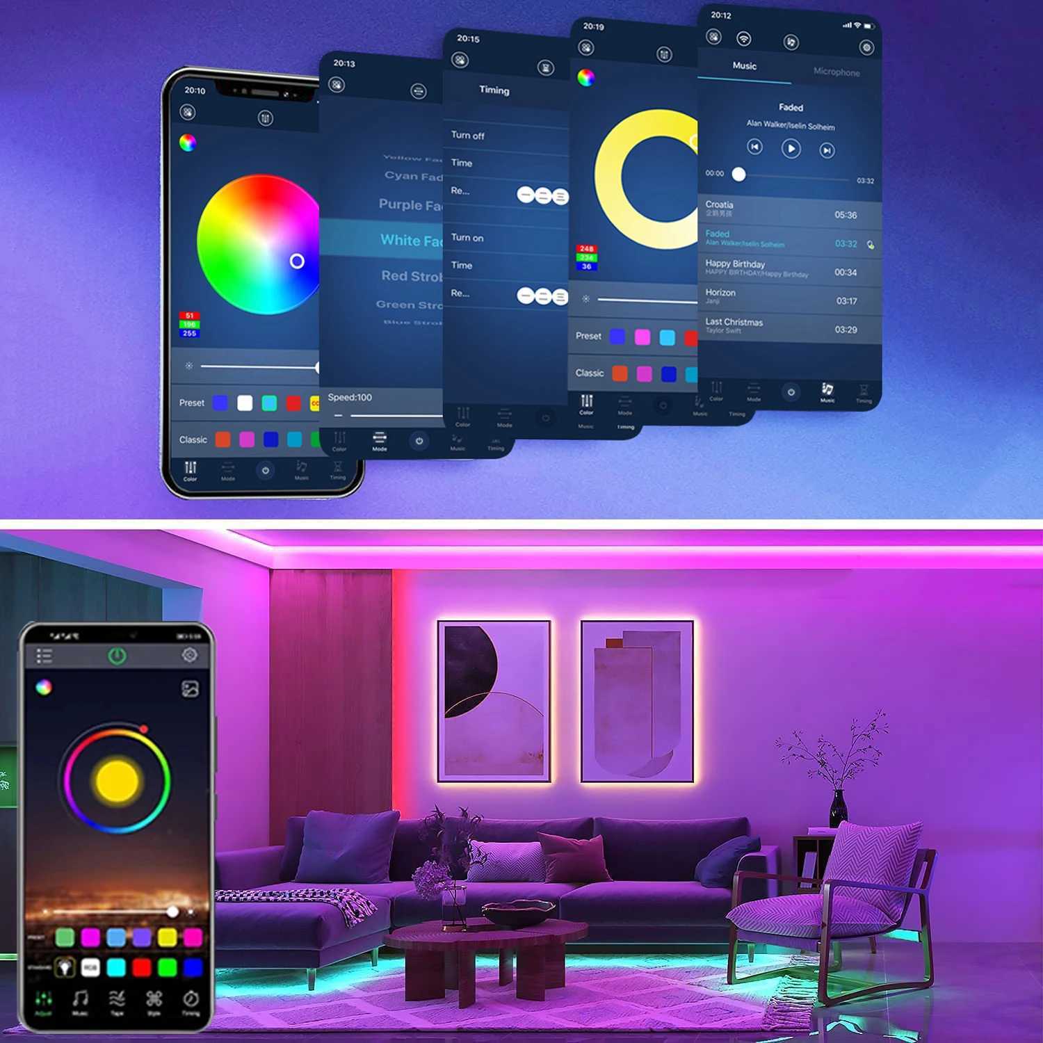 RGB5050 LED Strip Lights Bluetooth APP Control 5V USB LED Strip Flexible Ribbon Tape For TV Backlight Room Decoration C250912