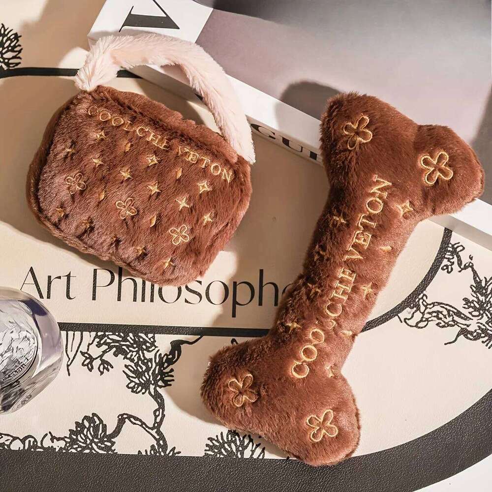 Dog toy 1pc Pet Bone Bag Model Toys Cat Dogs Accompanied Sound Plush Toys Interactive Squeaky Bone Embroidered Design