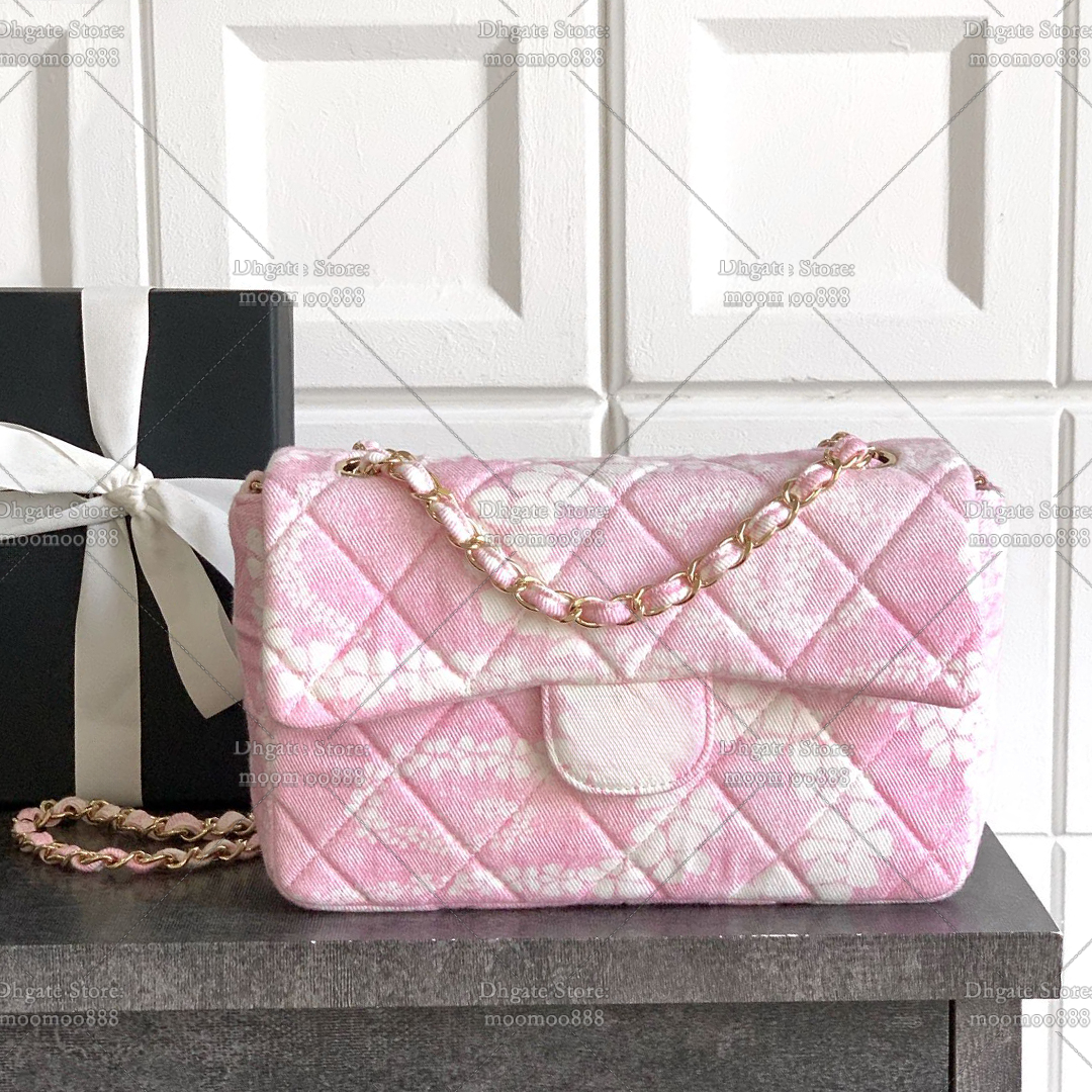 12A All-New Mirror Quality Designer Denim Bag 24cm Small Handbags for Women Pink Shoulder Chain Bags Classic Flap Crossbody Purse with Box