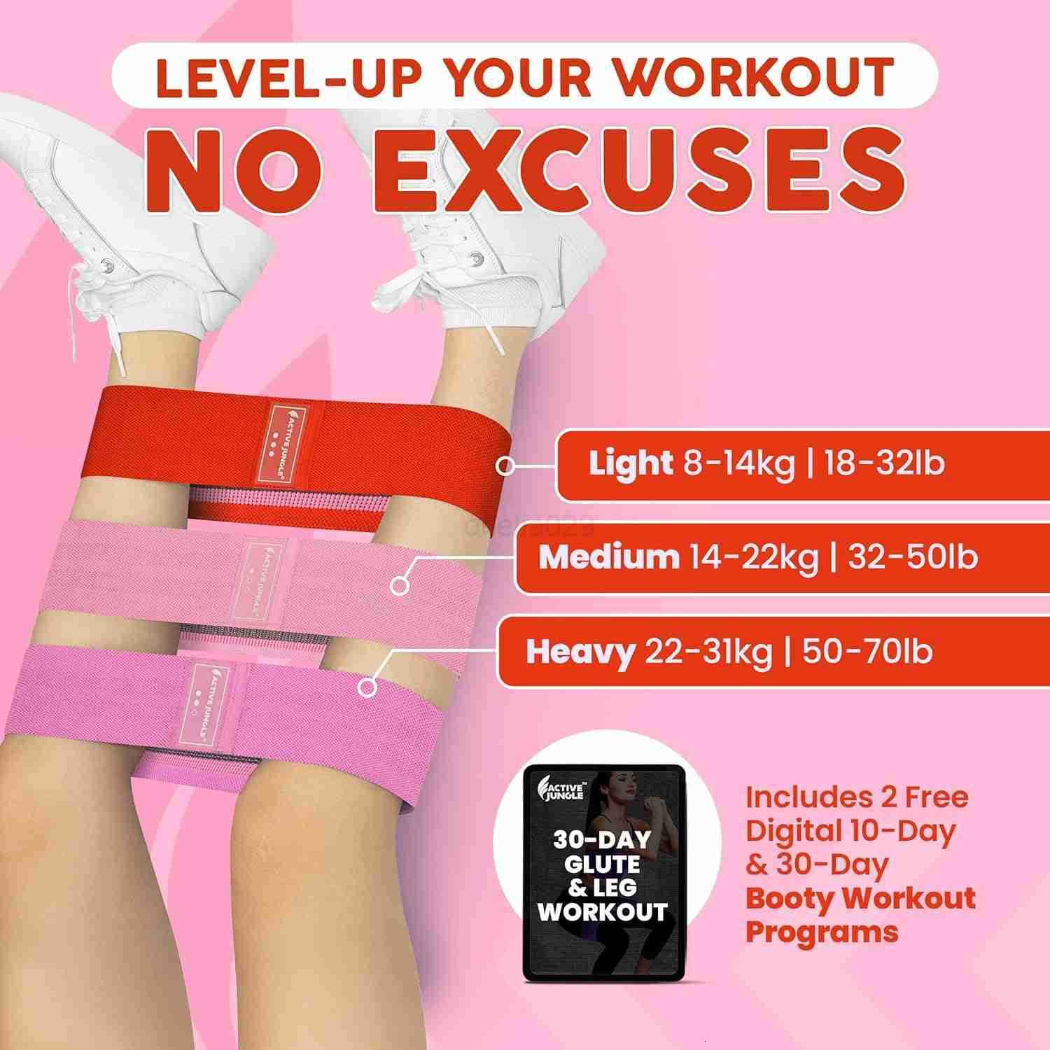 Fabric Resistance Bands for Glutes Legs Set of 3 NonSlip Elastic Durable Includes Travel Bag Workout Guide Digital Challenges W250912