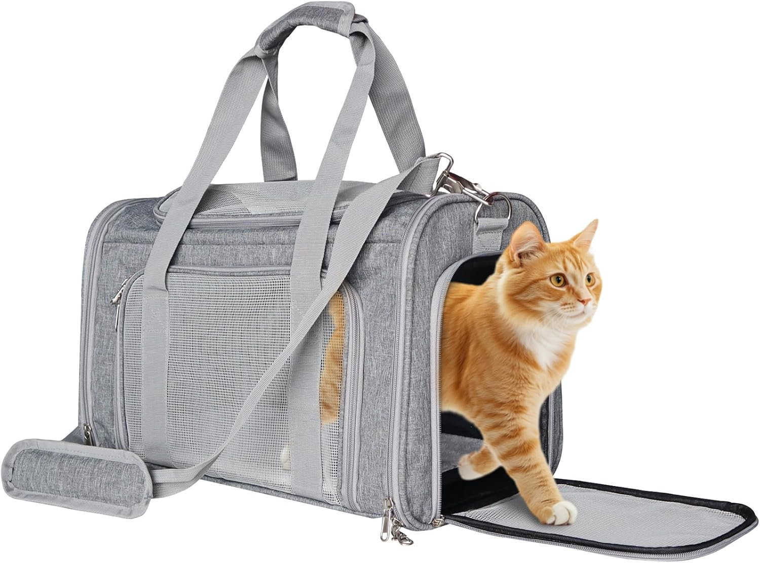 Approved Cat Carrier Soft Sided Pet Travel Bag for Cats and Small Dogs Under 16 lbs TSA Approved Pet Carrier in Cabin GrayW250912