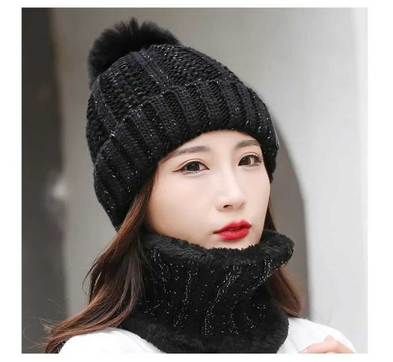 Winter Hat Wens Beanie Hats Thick Warm Sklies Winter Wen Knitted Hat B tter Bonnet Beanie Cycling Hat Scarf 2pc Sets G250910