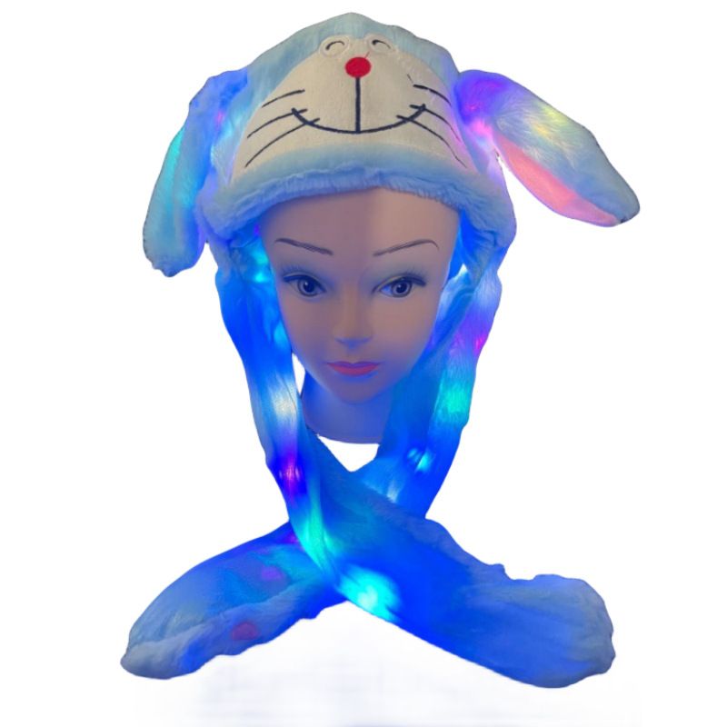 Fuzzy Cartoon LED Winter Caps Cute Animal Women Moving Ears Rabbit Hat Funny Rabbit Plush Glowing Bunny Hats