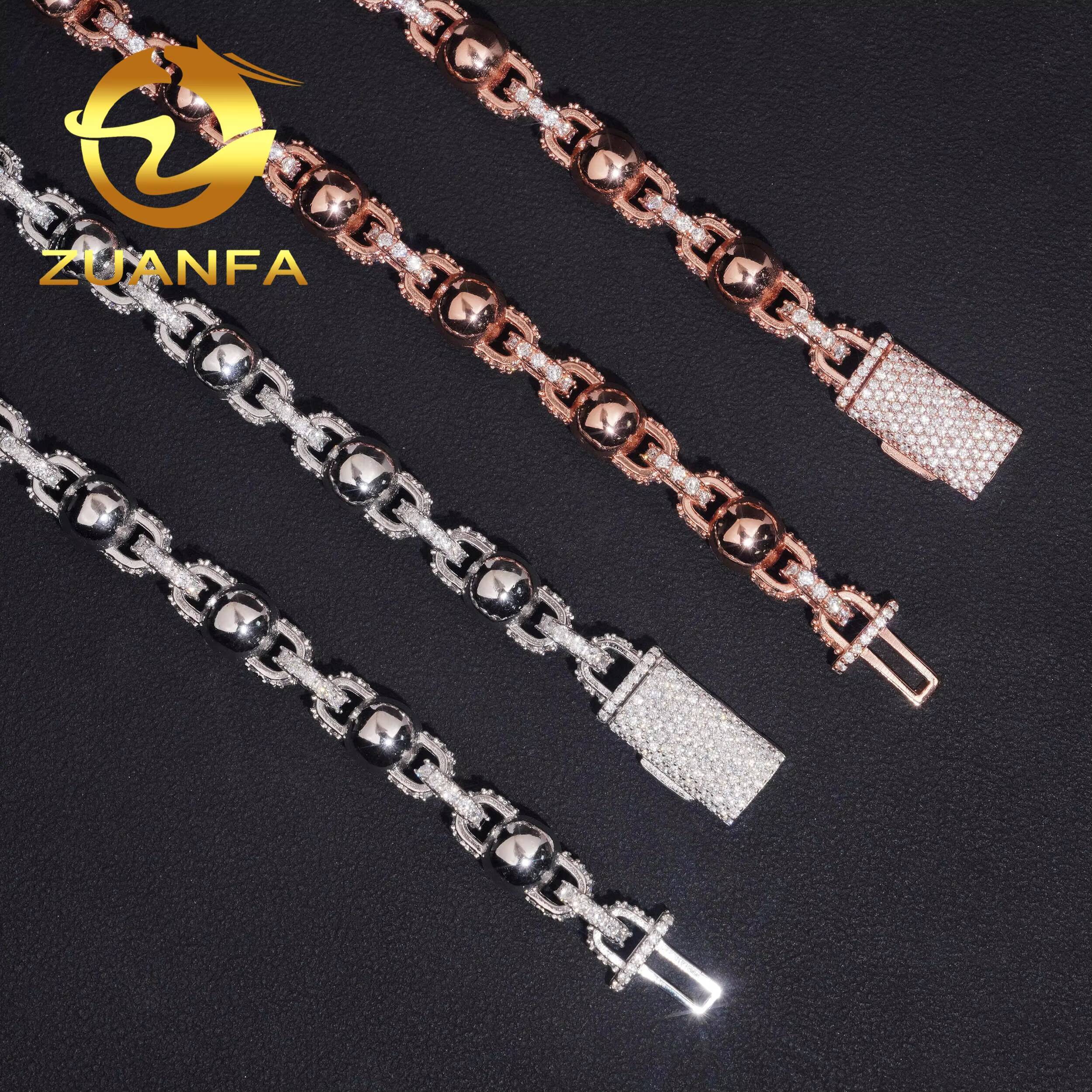 Hot Sale Hip Hop Fine Jewelry 925 Sterling Silver 8mm Ball Iced Out Moissanite Bead Chain Necklace