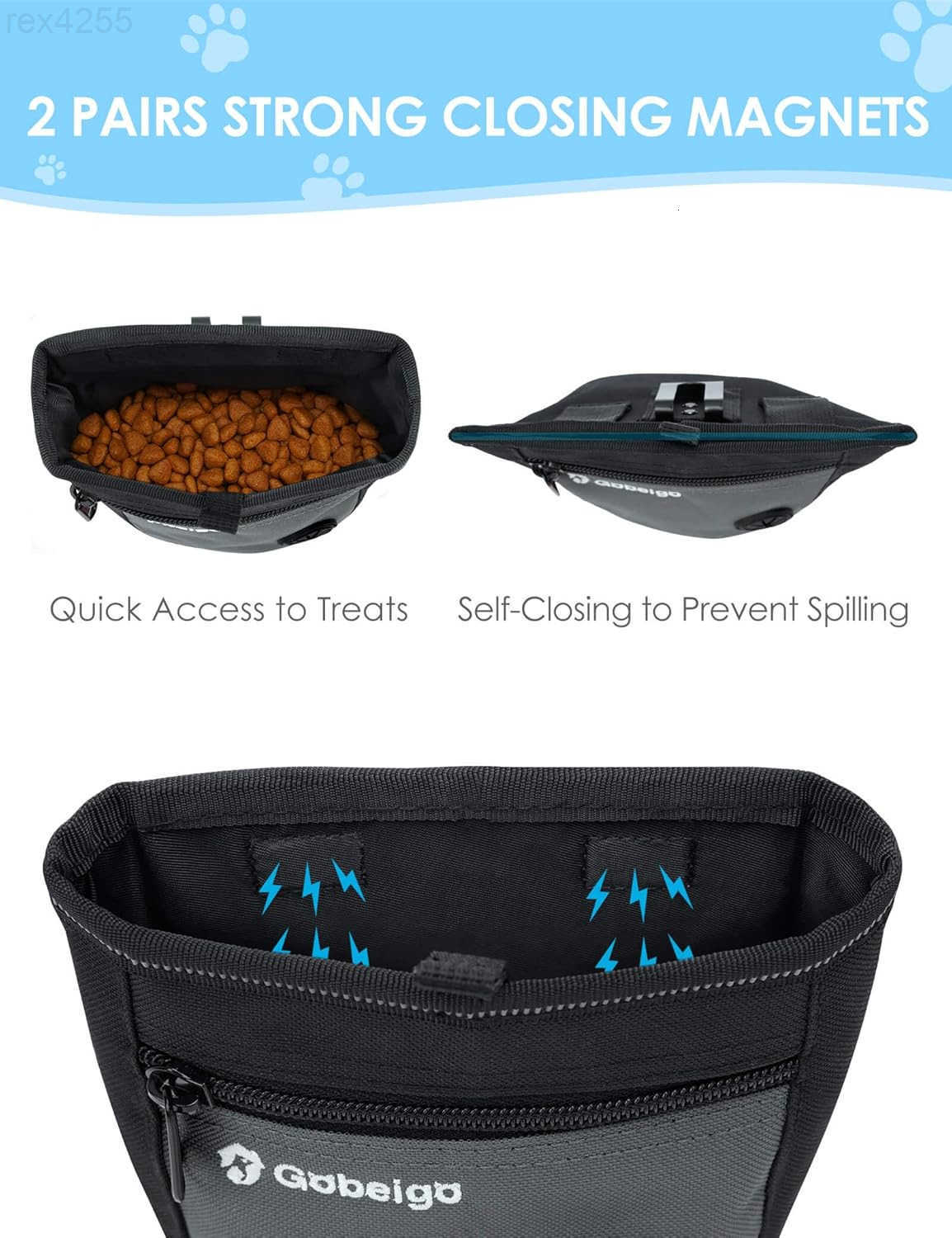 Pouch and Training Clicker Upgrade Two Magnetic Closure to Prevent Spills 2 Cup Treat Bag with Poop Bag Dispenser Metal Clip Waist Belt Fanny Pack for