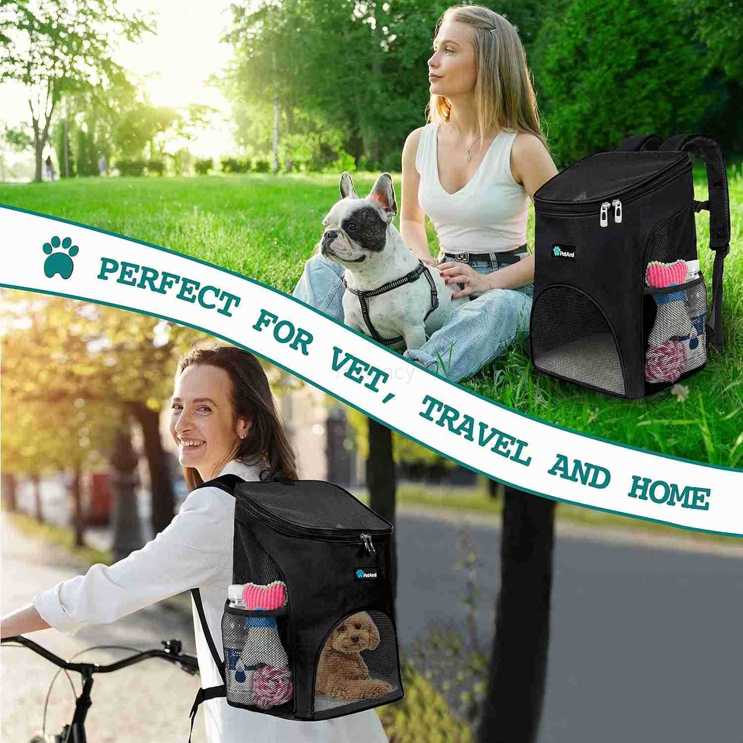 PetAmi Small Dogs and CAT Backpack Carrier Airline Approved Pet Backpack Carrier Ventilated Safety Strap Support Designed for Hiking Travel Camping Ou