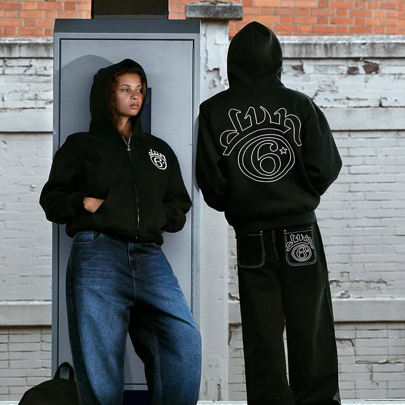 DIVINBYDIVIN Simple style Embroidery/Print Pullovers Hoodie Y2K baggy casual Hooded graphic embroidery/printed retro unisex Sweatshirts