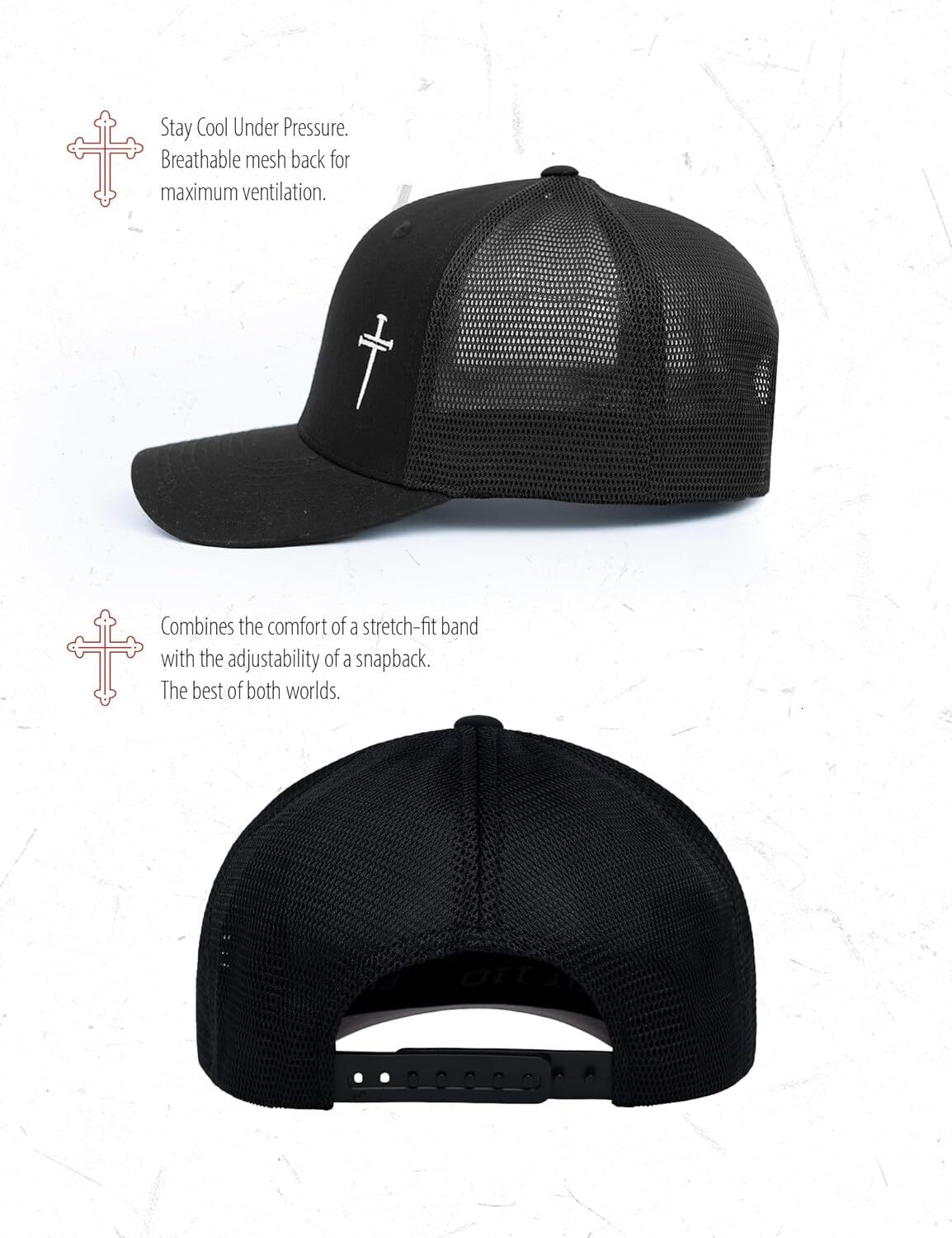 Christian Premium Jesus Hats for Men 3 Nails Cross Hat 6 Panel&Structured
