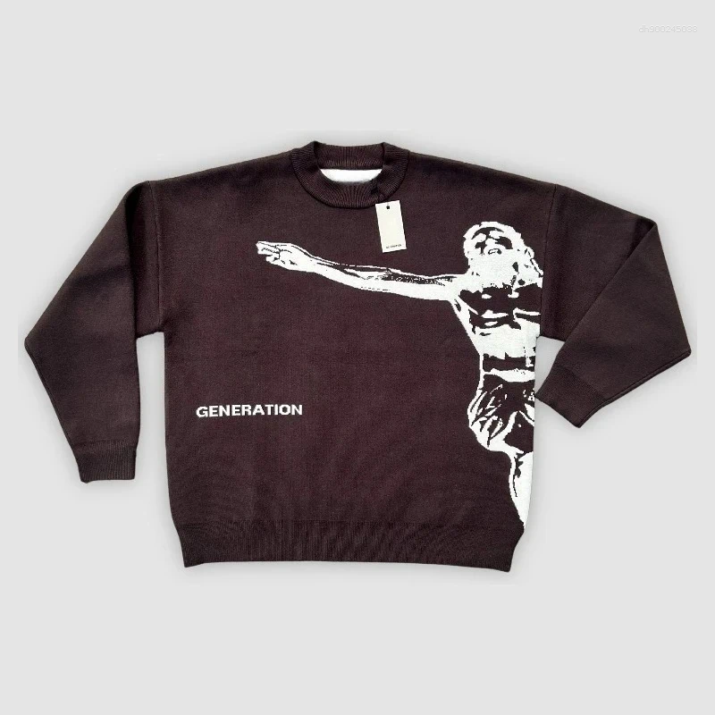 Men's Sweaters Y2K Harajuku Retro Saviour Knit Sweater American Trendy Avatar Letter Daily Pullover Autumn Winter Warm Boxy Clothes
