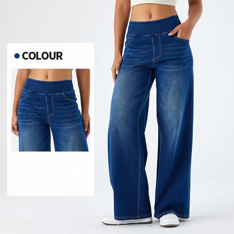 New Plus Size Denim Wide-Leg for Women High Waist Slimming Multi-Pocket Straight Loose Cat Whiskers Casual Pants
