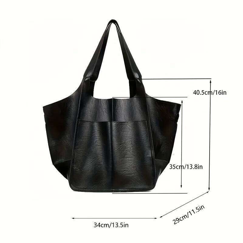 Retro Minimalist Tote Large Capacity Shopping Fashion PU Soft Leather Shoulder Bag