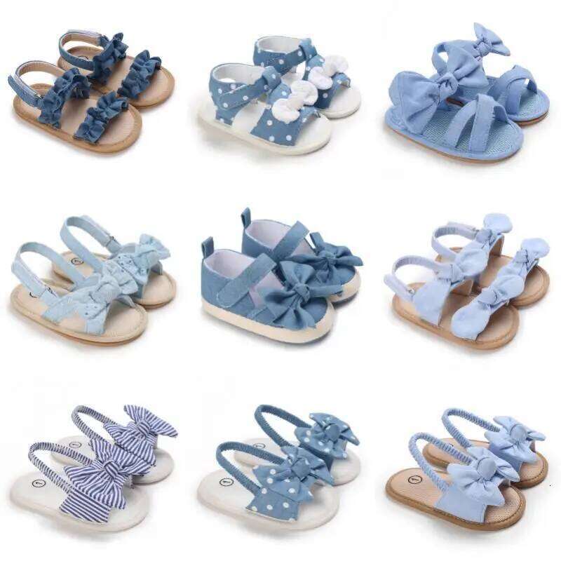 0-18 months cute baby summer small fresh blue bow princess sandals soft and comfortable soles slip walking shoes