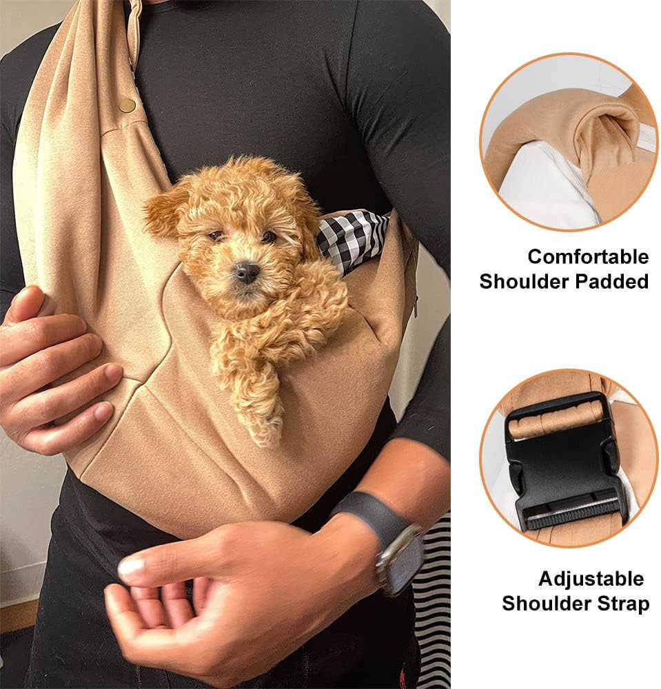 Small Dog Carrier Sling Cat SlingAdjustable Strap Hand Free Pet Puppy for Outdoor Traveling Subway ApricotW250912