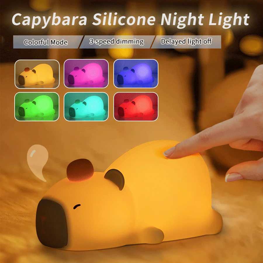 Cute Cartoon Capybara Silicone Night Light USB Rechargeable Timing Dimming Sleep Night Lamp for Childrens Night Lamp Room Decor C251122