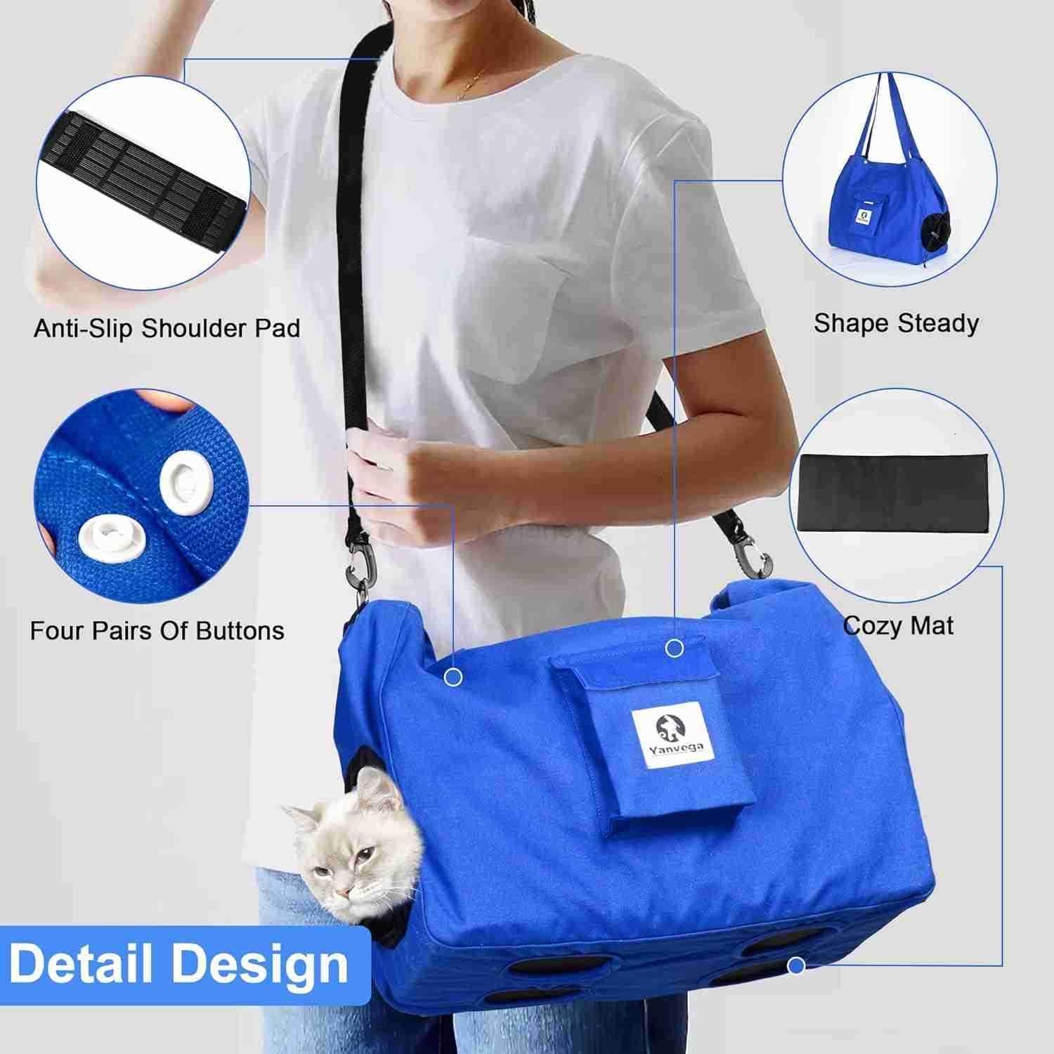 Cat Pouch Carrier Backpack Blue Size M Soft HandFree Dog Travel Sling With Adjustable Harness and Storage Pocket Suitable for 511 lbs PetsW250912