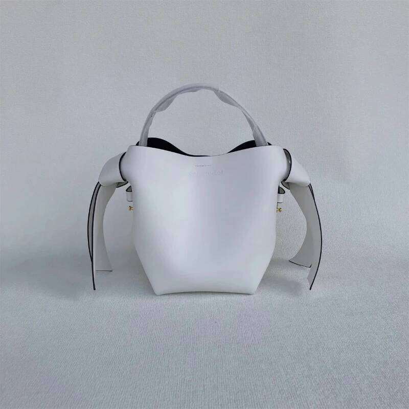 Niche Ladies Cowhide Simple Bow One-Shoulder Crossbody Handbag Bucket Bag Fashion